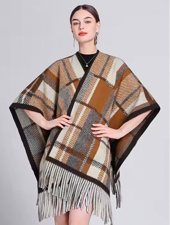 Premium Soft Abstract Patterned Cape W/ Fringes